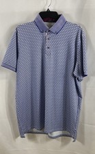 Greyson Men's Polo Shirt Blue White Geometric Print Short Sleeve Sz L