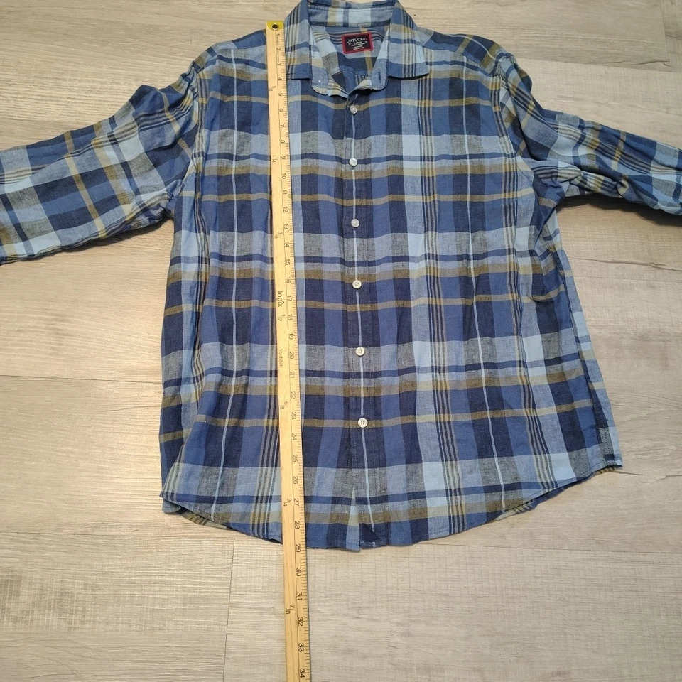3 Untuckit Linen Shirts Button up Large Blue Plaid Long Sleeve Preppy Oxford - Image 4 of 4