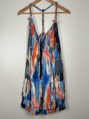 Rachel Roy Multi Abstract/Artistic Color 100% Silk Romper, Large