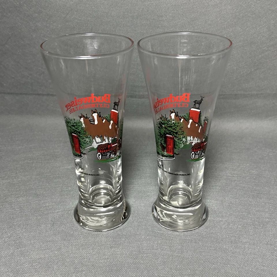 Juego de 2 vasos de cerveza vintage Budweiser 1991 estriados Pilsner Clydesdale 12 OZ Foto 4 de 4