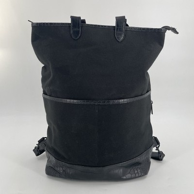 Beis Convertible Backpack Tote in Black - Faux Croc Embossed Leather Trim