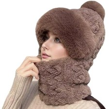 3 in 1 Beanie Hat with Scarf and Mask Winter Thermal Balaclava Neck Warmer Women