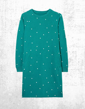 Women’s Fat Face Sweat Dress Embroidered Green Spot Cotton Jersey Crew Neck