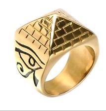 Stainless Steel Gold Pyramid Ring