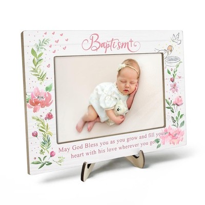 Baptism Gift Picture Frame Godchild God Bless You 4x6 Inch Photo Pink