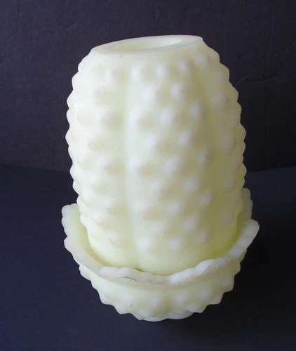 Vintage Fenton Green Milk Glass Hobnail Fairy Lamp 4.5"