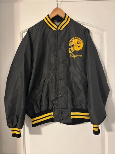 Player Issued Vintage 80s Mizzou Football Satin Bomber Jacket Jeff Rigman - product listing photo