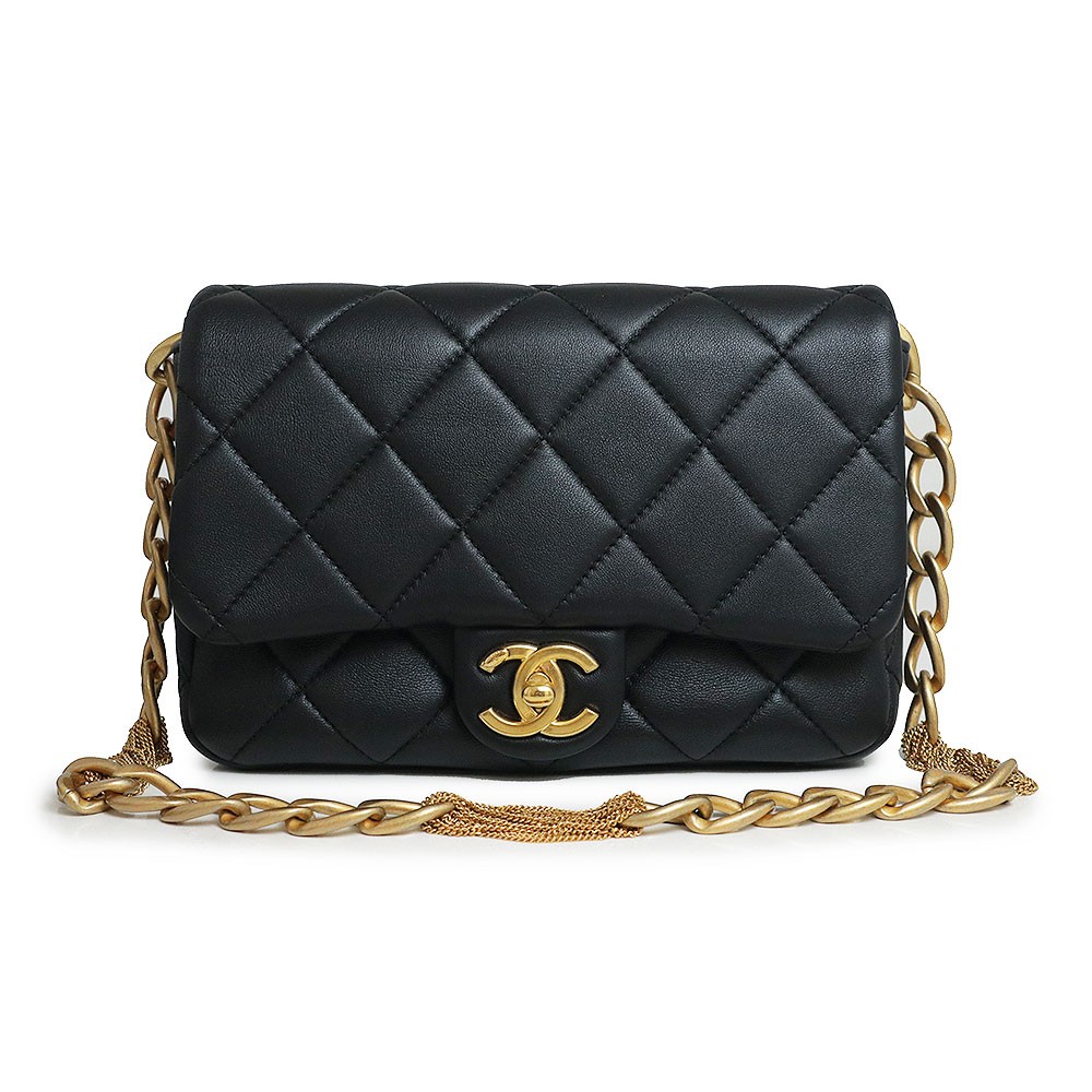 Chanel Metiers d'Art Collection Coco Mark Matelassé Chain Flap One Black #BCB047