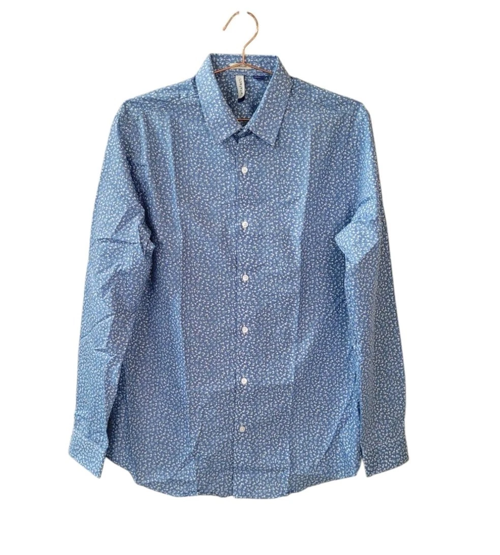 New ARTEFACT L Tall Blue Floral Regular Long Sleeve Button Front Shirt Men