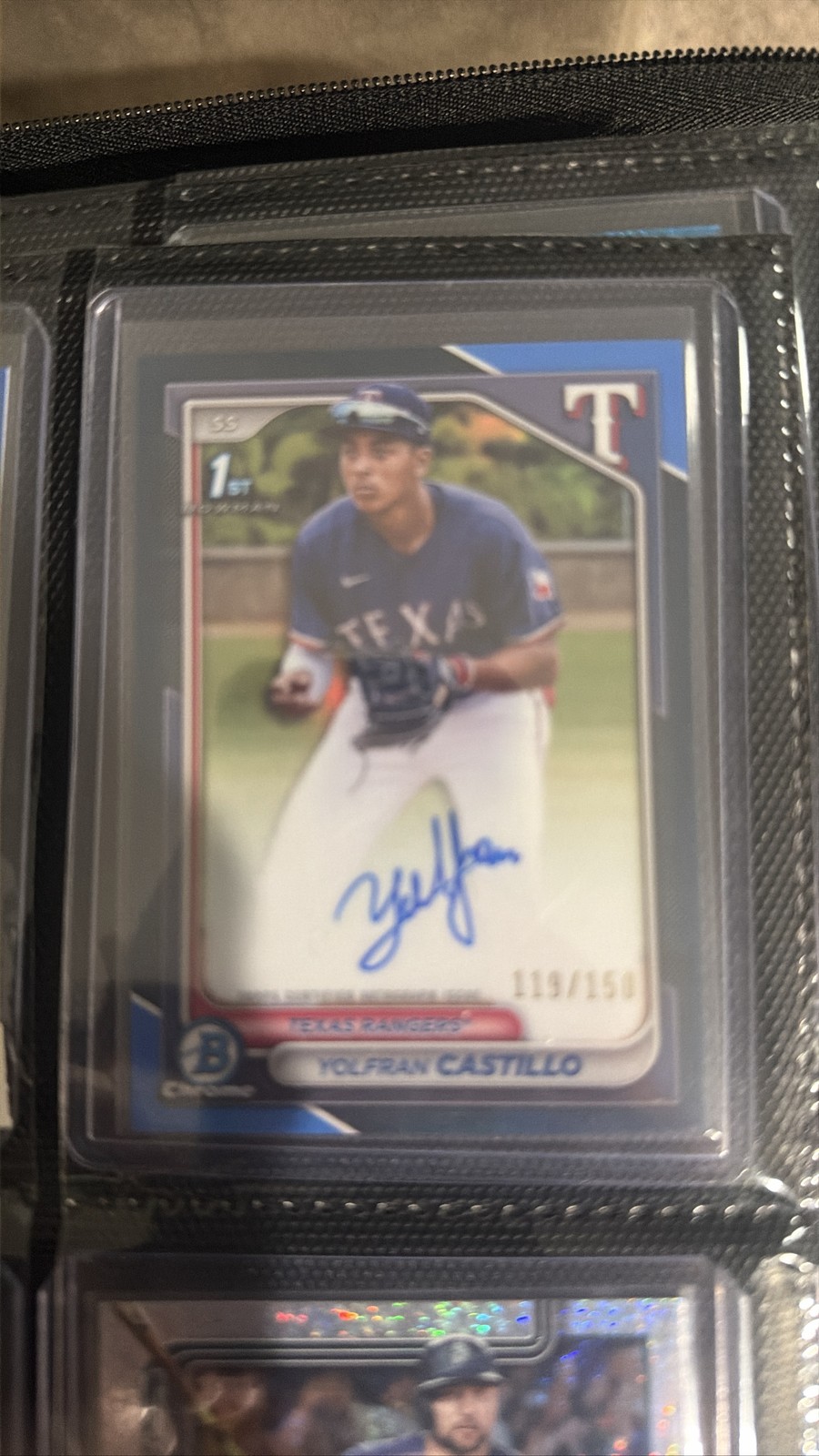 2024 Bowman Chrome Yolfran Castillo 1st Auto Blue Refractor /150 Rangers