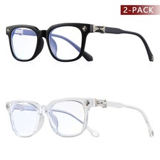 Anti Blue Light Glasses 2Pcs Unisex Computer Square Black Clear Frame Eyewear