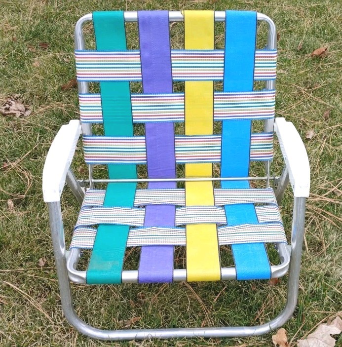 Vintage Lawn Beach Chair Foldable Aluminum Metal Frame Low Profile