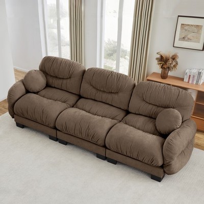Modular 3-Seater Sofa with Ergonomic Foam, Chenille Fabric, Brown, 2 Pillows