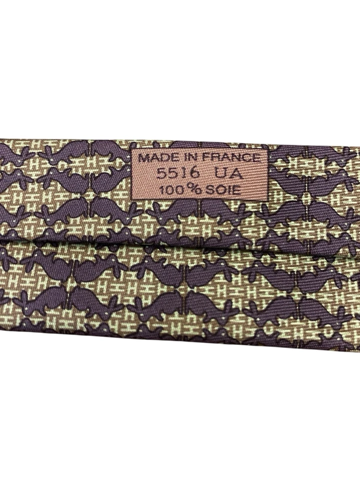 Gravata Hermes~Verde+Multi~Coelhos~"H"~100% Seda~#5516UA~Feita na França~58" - Imagem 4 de 4