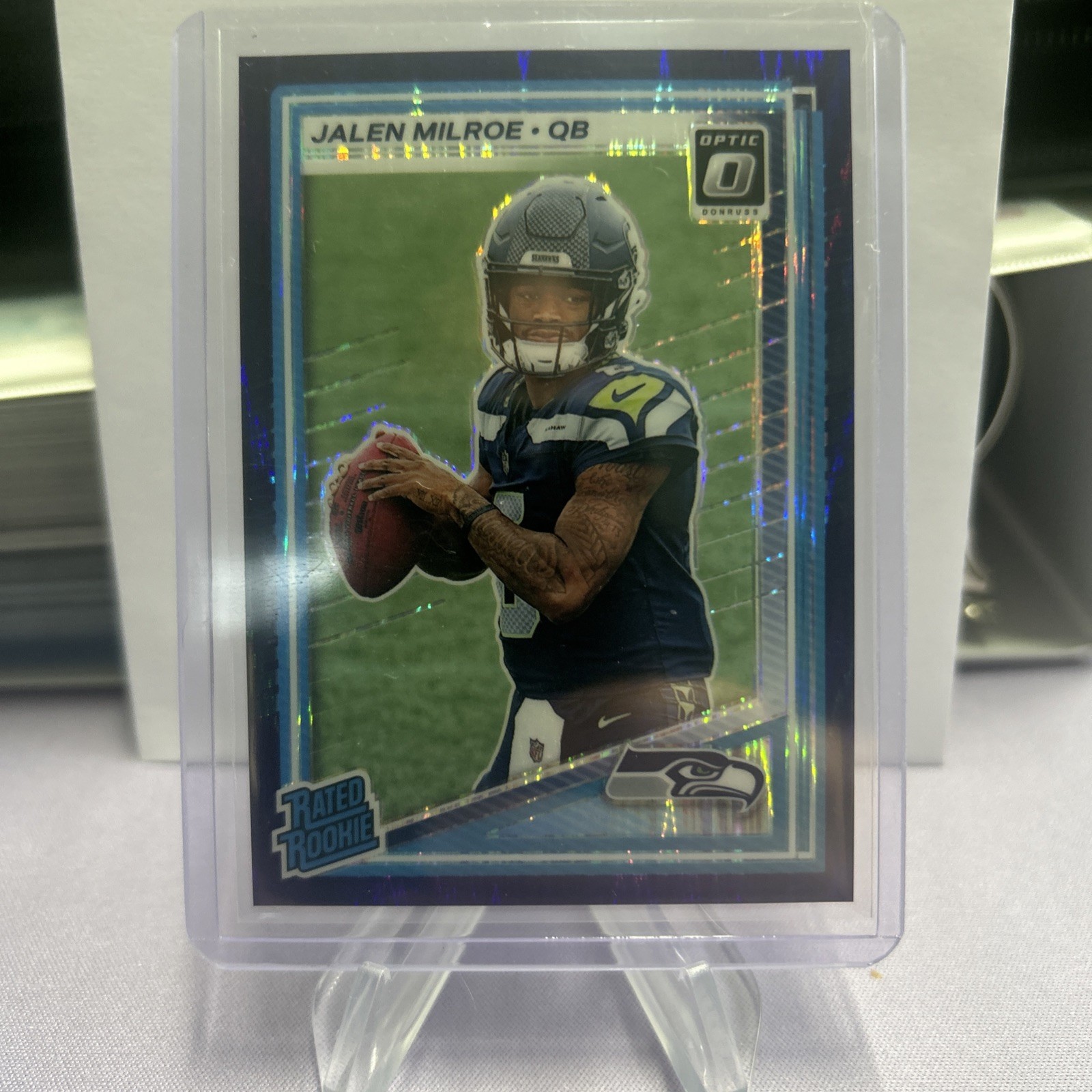 2025 Panini Donruss Rated Rookie Jalen Milroe #307 (RC) Purple Shock Optic