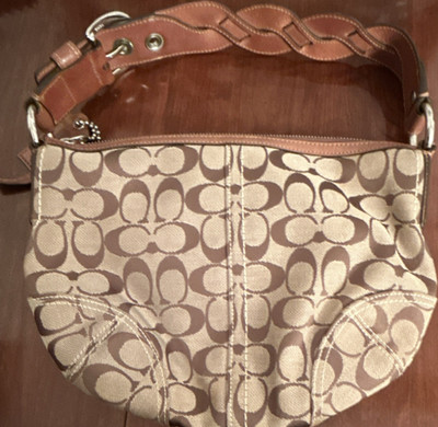 Coach C Signature Brown Unique Shoulder Bag Braided Leather Strap Excellent 