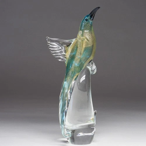 MINT! Vintage Italian Murano Art Glass Blue Bird Of Paradise Sculpture- 13.5"