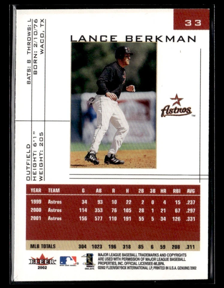 2002 Fleer Genuine Lance Berkman #33 - Image 2 of 2