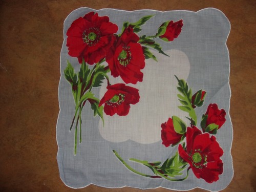 Vintage Handkerchief Floral Design - Roses - 14"x 14" (A)