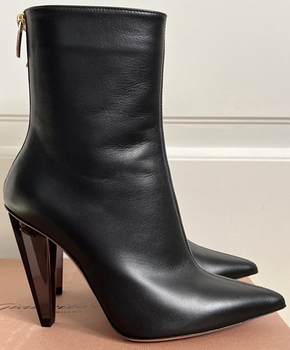 NIB Gianvito Rossi Black Leather Lucite Heel Pointed Ankle Boots 36.5 6.5 $1495 - Picture 11 of 19
