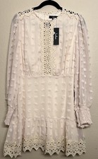 NWT. Lulus Ivory Long Sleeve Dress. Whimsy. Coquette Crochet Size Medium.