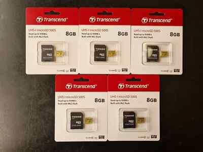 5 x 8GB Transcend Class 10 95MB/s 500S Micro SD Speicherkarten Bulk Restposten