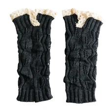 10 Inch Knit Lace Trim Boot Cuff Leg Warmers Black Gray Cable Crochet Winter