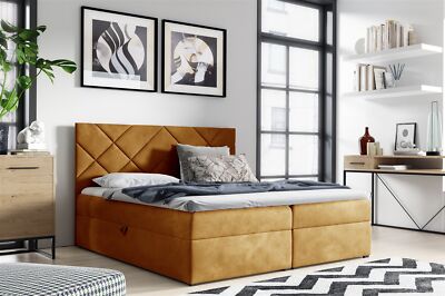 Boxspringbett Schlafzimmerbett 200x220cm LAZARO Nr.3 Gelb inkl. Bettkasten