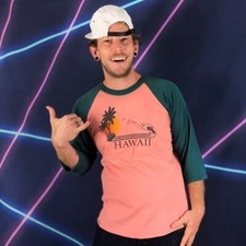 Colorful Vintage 80s Hawaiin Baseball T Shirt Size Large Made in USA