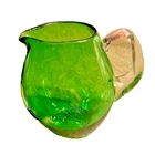 Vintage Blenko green pitcher handblown clear handle art glass Grannycore