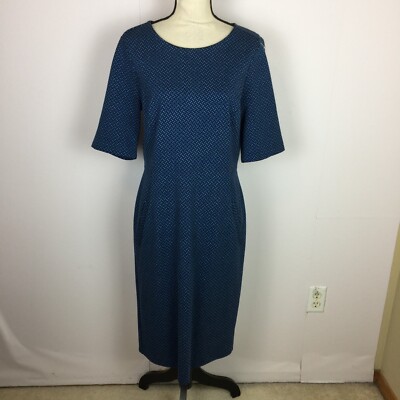 Land's End Midi Sheath Dress Sz 10T Womans Tall Blue Triangle Print Short Sleeve