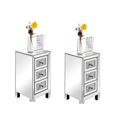 Drawer Side Bedside Table, Mirrored Nightstands Set Of 2