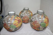 3 Chinese Multicolored Hanging Paper Lanterns 9" Tall