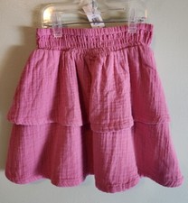 Old Navy Girls SMALL 6-7 Smocked Tiered PINK Skirt Ruffles 31823