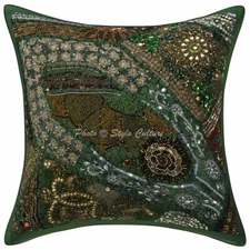 Decorative Cotton Embroidered 40x40 Beaded Sequins Patchwork Throw Pillow Cover