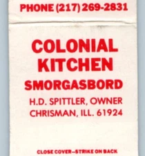 Matchbook Cover Colonial Kitchen Smorgasbord Restaurant Chrisman Illinois MBC2G