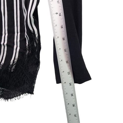 Womens Slouchy Knit Top Black White Stripe Shirt Lace Trim Drop Shoulder Size S - Picture 5 of 7