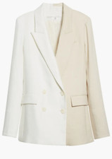 NEW, Veronica Beard Braeton Two-Tone Linen Blend Jacket White/Limestone 10 SJ4