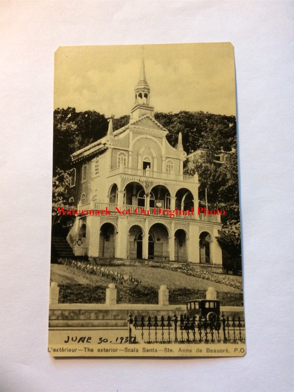 Antique Photogelatine Engraving Ste. Anne De Beaupre Basilica Quebec Canada 1937
