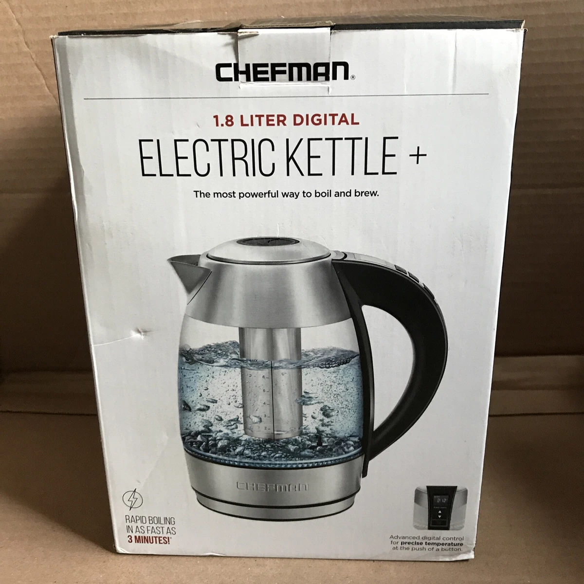 🌹 Chefman 1.8L Digital Electric Glass Kettle, Stainless Steel.