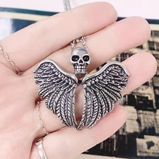 Skull necklace lucky angel wings head bail pendant necklace by Controse