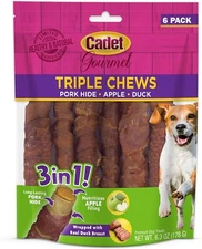 Gourmet Triple Chews Pork Hide, Apple, & Duck Dog Treats - Healthy Dog Treats fo