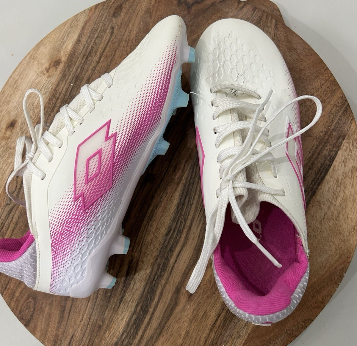 Lotto Roma 500 tacchetti calcio bambina taglia 2 5 bianco rosa blu ottime condizioni