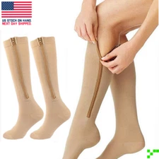 Unisex Zip-Up Compression Socks 20-30mmHg Closed Toe With Zipper Pain Relief--