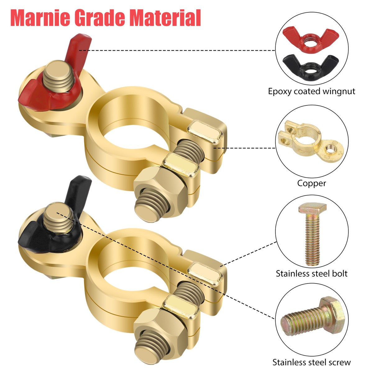 2x Solid Brass Battery Terminal Connector Top Post End