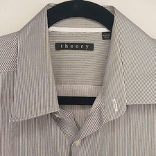 Theory Casual Dress Shirt, Brown/White Striped - 16.5 / 33-34