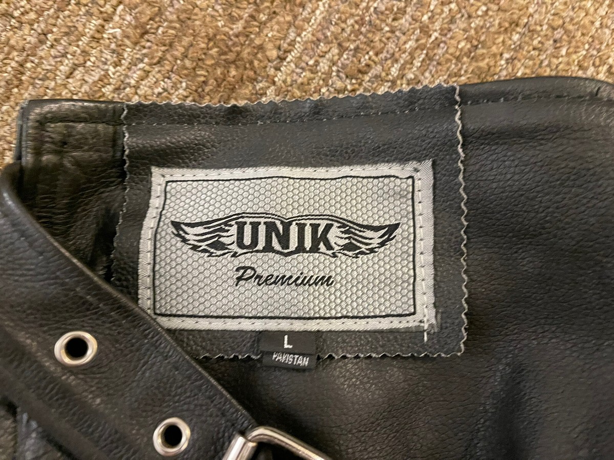 Unik International Black Leather Traditional Biker Jacket