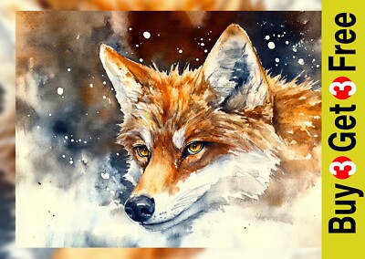 Rotfuchs Nahaufnahme Gemälde 5''x7'' Druck auf mattem Papier Wald Tierwelt Kunst