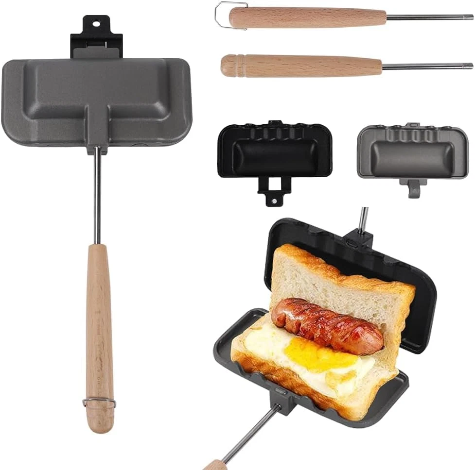 Hot Sandwich Maker, 4W1H Sandwich Maker Double Sided Pie Iron Non-Stick Cast Iro