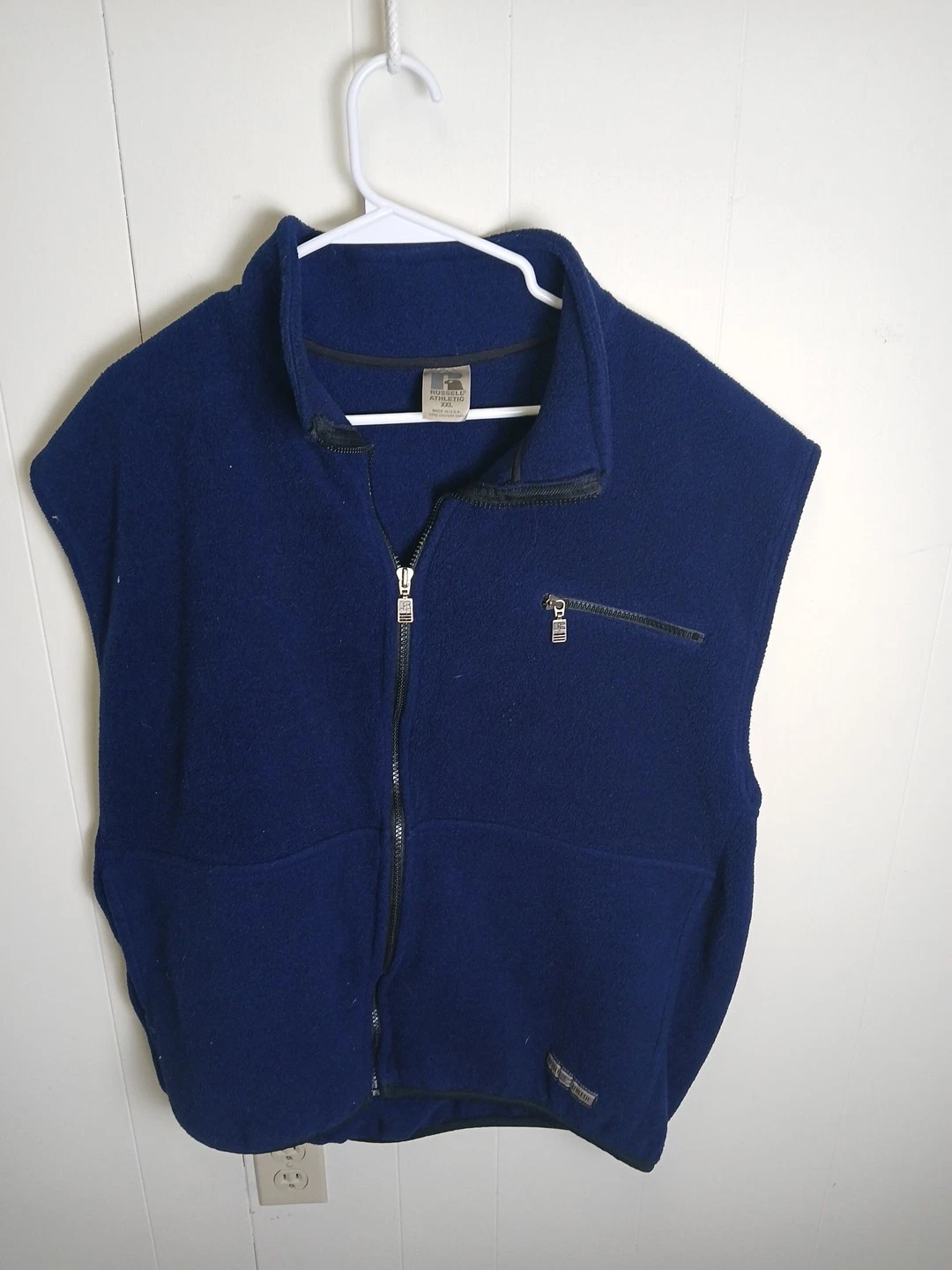 Vintage Russell Athletic Dark Blue Vest Full Zip Up Men's X-Large XL Made in USA